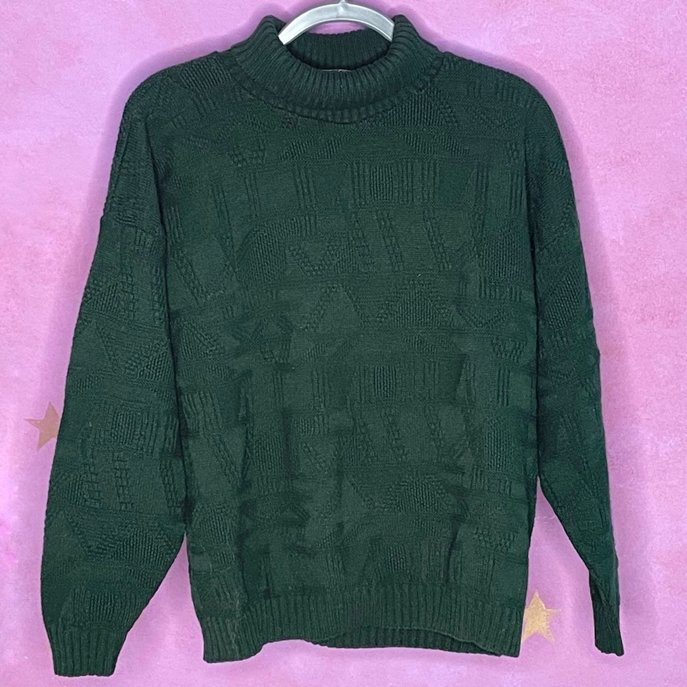Kenneth Too 80s Vintage Sweater Green Turtleneck Women’s XL